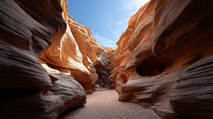 Sunlight illuminates the sculpted walls of a narrow canyon.