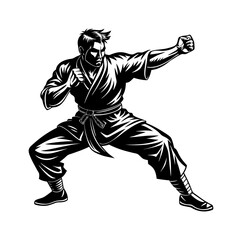 Naklejka premium martial artist action engraved clean silhouette vector