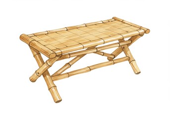 Watercolor Bamboo Meditation Bench: Foldable & Lightweight - A serene and portable bamboo bench perfect for meditation, yoga, or relaxation.