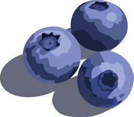 Three stylized blueberries with subtle shadows on a clean white background
