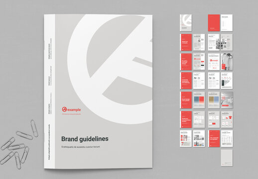 Light Gray Branding Book with Red Elements Company Band Guidelines for Agency