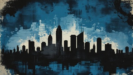  Grunge halftone texture image with vintage sky lines, abstract blue engraving-style background vector design