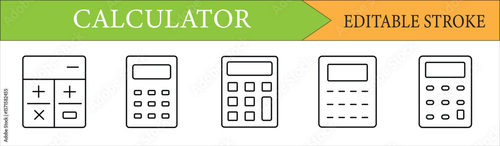 Poster calculator line icon set with editable stroke