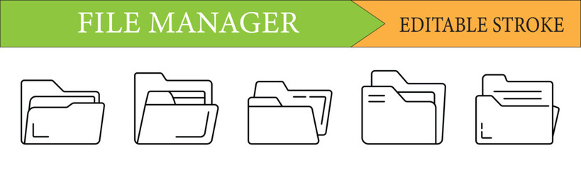 File Manager Folder Line Icon Set with Editable Stroke
