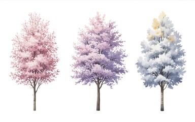Fototapeta premium Three Beautiful Trees with Delicate Blossoms in Pastel Colors
