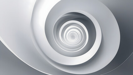 4K ultra-clean spiral wallpaper, abstract minimal swirl design in monochrome (white and grey), smooth lines, gentle flow inward, center-focused composition, calm meditative desktop