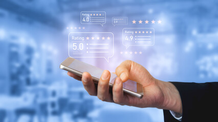 Customer centric review and rating system supports product review, digital rating concept, and...