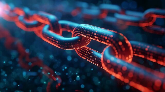 Glowing Digital Blockchain Chain with Flowing Binary Code in 4K