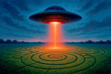 Flying saucer beam illuminates crop circle alien extraterrestrial