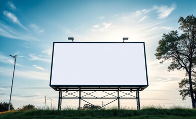 A vibrant billboard mockup designed for maximum impact showcases a striking outdoor scene complete with a sleek design and eye-catching background  professional presentation blank empty  creative comp