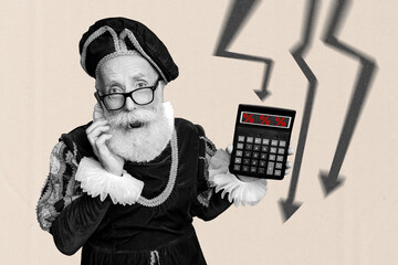 Banner sketch pop artwork collage of inexperienced ancient duke old businessman hold calculator...