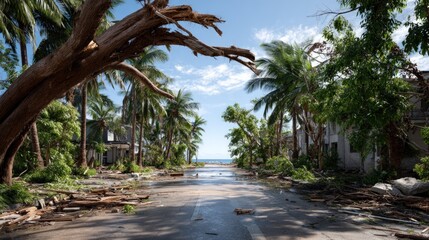 Obraz premium Damaged coastal area after a natural disaster.
