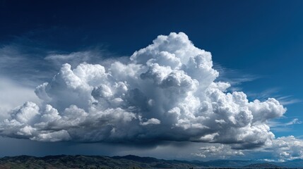 Massive cumulus cloud formation against a deep blue sky.