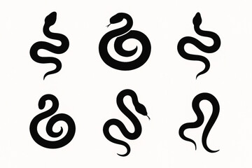 Simple Snake Silhouette Vector Set – Reptile Animal Illustrations on White Background