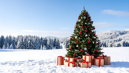 Obraz premium Christmas tree in snowy landscape (2)