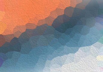Abstract geometric pattern with textured brushstrokes in warm and cool tones