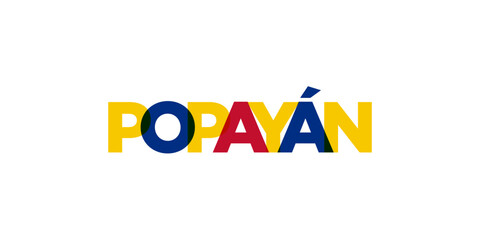 Popayan in the Colombia emblem. The design features a geometric style, vector illustration with bold typography in a modern font. The graphic slogan lettering.