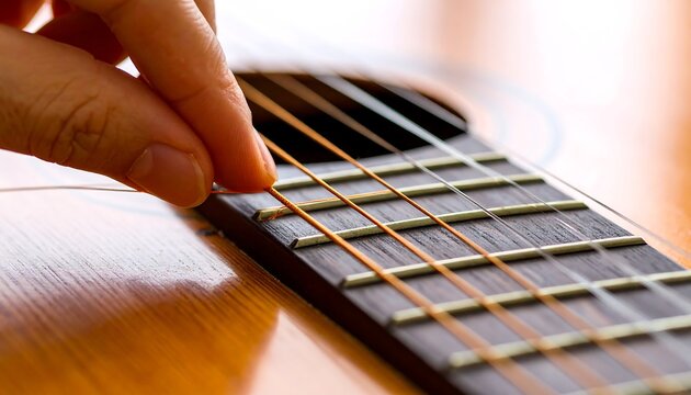 Close-up of hand adjusting guitar string