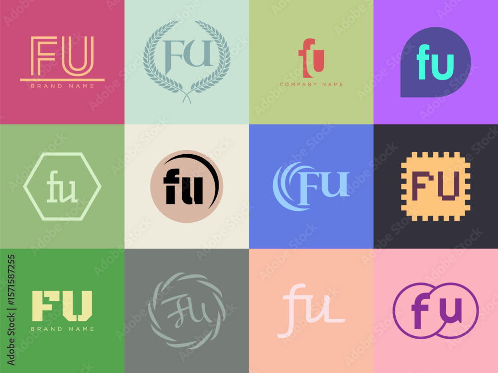 Fototapete fu logo company template. letter f and u logotype. set different classic serif lettering and modern 