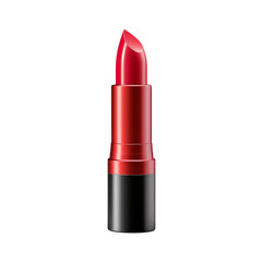 Elegant red lipstick tube, a vibrant cosmetic for beauty and glamour against a black backdrop