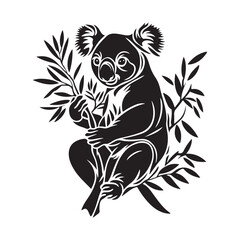 Cute Koala silhouette, Cute Koala vector, Koala black vector illustration, vector black color silhouette solid white background, Majestic koala silhouette for digital design