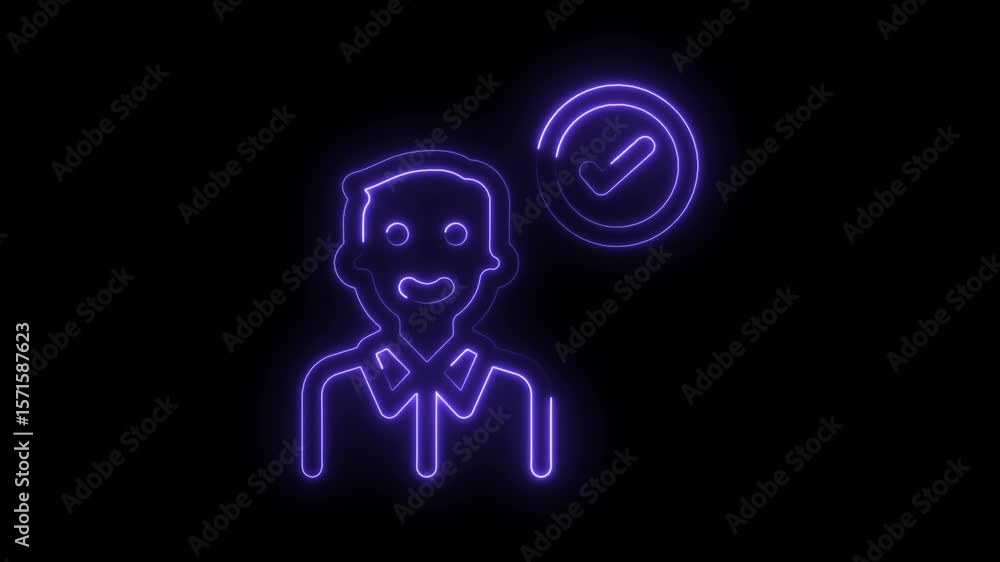 Aufkleber person profile approved with checkmark neon style user validation concept for digital applications