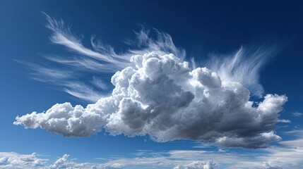 A magnificent cumulus cloud formation against a vibrant blue sky.