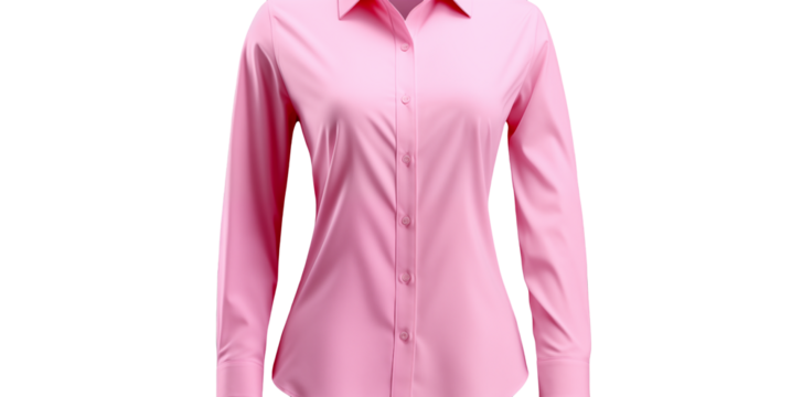 Beautiful pink button down shirt with transparent background for designs