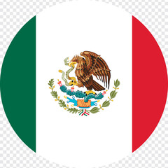 Mexico flat rounded circle shape flag with transparent png background.