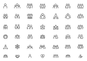 People & Community line icons, editable stroke human silhouettes, social diversity group family team unity symbols, inclusive UI elements for teamwork concept cutout, vector illustration.