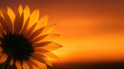 Obraz premium Golden Sunflower Petals AgAInst Warm Sunset Sky yellow orange