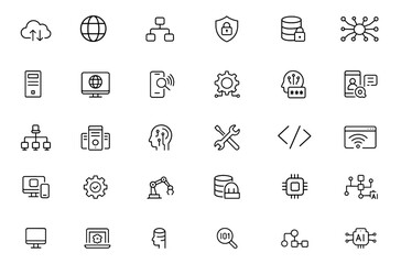 Information Technology line editable icon set, cloud computing, internet network, data analytics, cybersecurity, big data, online system, digital infrastructure, vector illustration.
