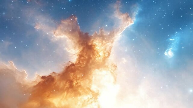 Celestial Canvas: A breathtaking display of swirling clouds in vibrant hues of orange, gold, and blue, punctuated by the twinkling of distant stars.
