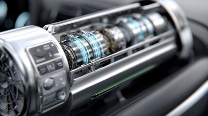 Bright sunlight illuminates an open air conditioning unit, showcasing its internal components like refrigerant tubes and metal coils