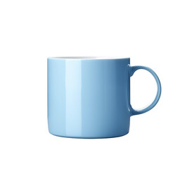 Minimalist powder blue mug stands out against the stark black background.