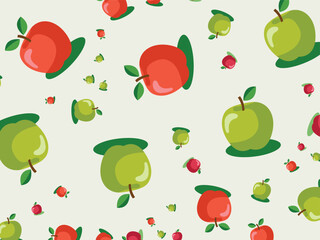 Colorful seamless pattern with various fruits like apples, bananas, cherries, and strawberries on a fresh summer background