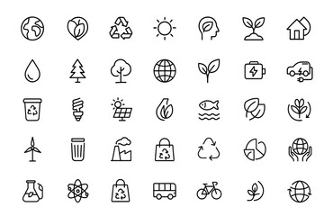 Naklejka na ściany i meble Environment icon set, line editable symbols, eco nature symbol collection, sustainability design elements, environmental conservation icon pack, vector illustration.