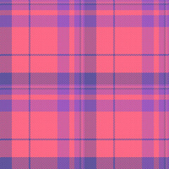 Vibrant coral and purple plaid pattern.  Perfect for textile design, fashion, or website backgrounds. This seamless texture offers a modern, stylish aesthetic with a touch of retro charm.