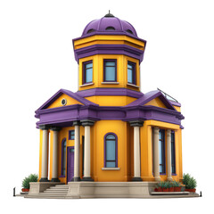 Obraz premium Stylized yellow and purple octagonal building with dome and columns