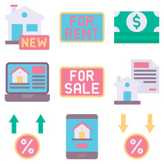 Set Of Icons Rent And Credit, Flat Style Isolated Vector Icon Set.