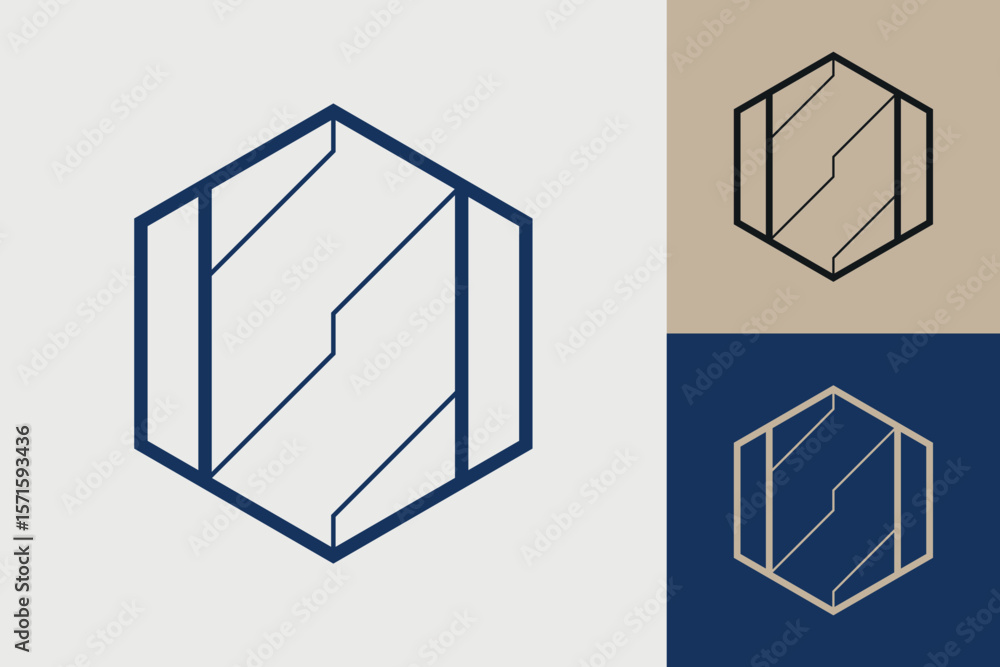 Fototapete Geometric hexagonal logo icon. Hexagon concept vector design with minimalistic linear style