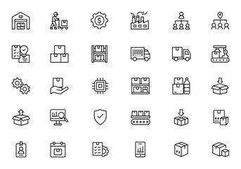 Inventory Management line editable icon set, vector illustration, icon, warehouse, storage, company, supply chain, industry, manufacturing, logistic, shipping, product, stock, package