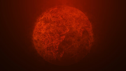 A digital rendering of a globe rendered in red tones, symbolizing intensity, energy, and global connections. The red palette adds drama and emotional depth to the image. Vector