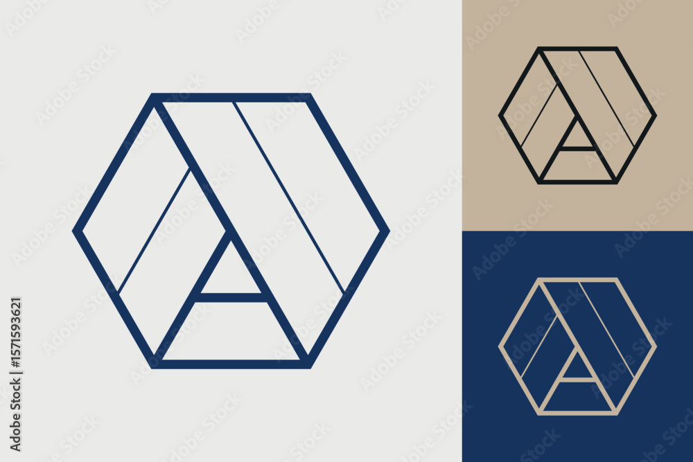 Fototapete Geometric hexagonal logo icon. Hexagon concept vector design with minimalistic linear style