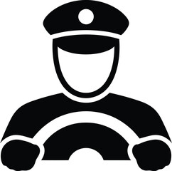 Simple black and white icon of a driver.