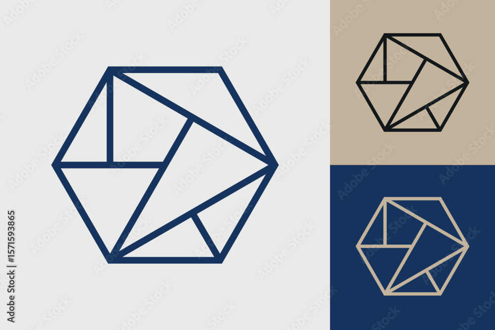 Fototapete Geometric hexagonal logo icon. Hexagon concept vector design with minimalistic linear style