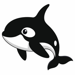 Obraz premium Cute cartoon killer whale. Suitable for children's books, fairy tale, sticker, mascot, logo. Isolated vector illustration on white background. Side view.