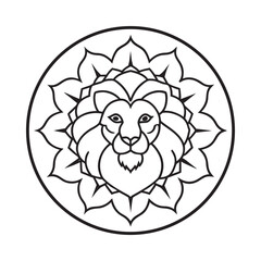Lion With Mandala Circular Crown Outline