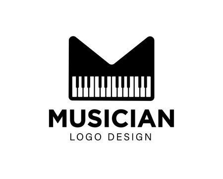 Music Logo with letter M, music note and musical instrument. Music Logo typography with icon designed.