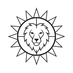 Outlined Lion In Compass Shaped Frame